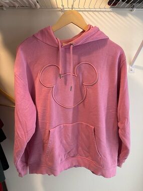 H&M Pink Hooded Sweatshirt with Embroidered Mickey Outline